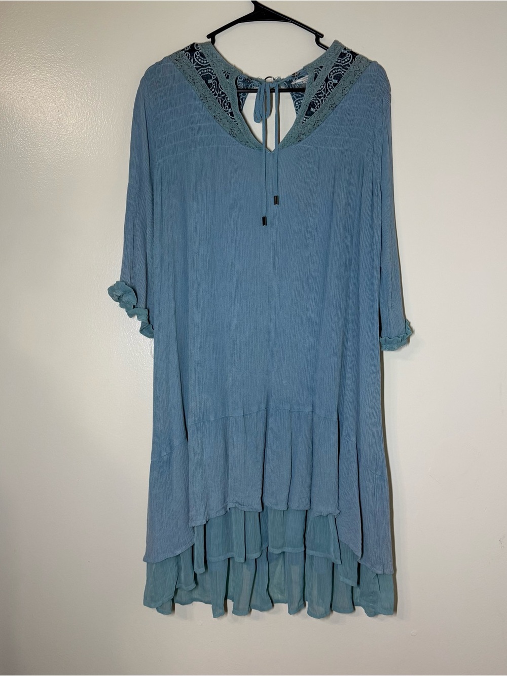Easel Dusty Blue Tiered V-Neck Boho Dress